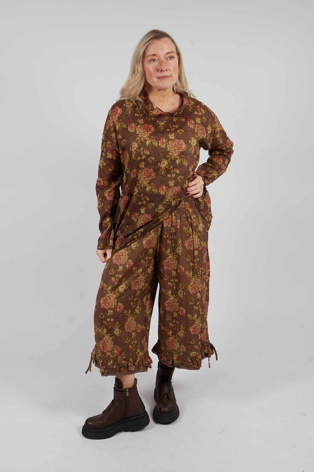 Robert Trousers in Coton Havane Fleurs