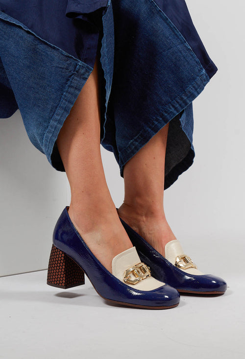 Sybro Block Heel Shoes in Navy and Cream