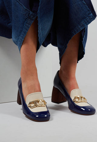 Sybro Block Heel Shoes in Navy and Cream