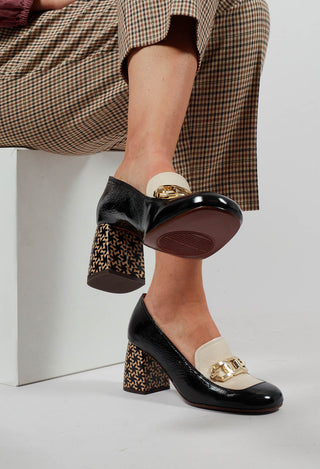 Sybro Block Heel Shoes in Black and Cream
