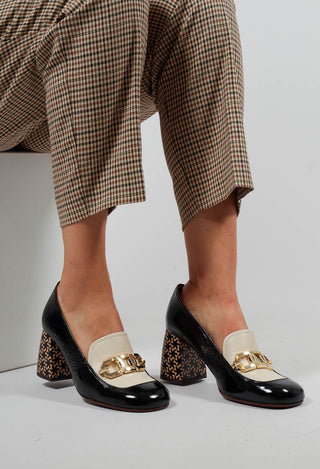 Sybro Block Heel Shoes in Black and Cream