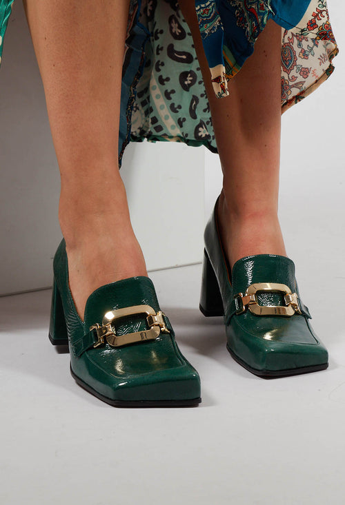 Ursali Block Heel Shoes with Buckle in Forest
