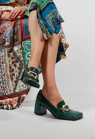 Ursali Block Heel Shoes with Buckle in Forest