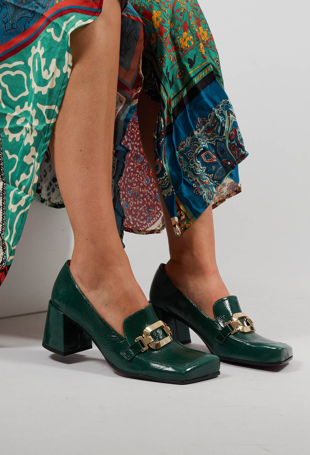 Ursali Block Heel Shoes with Buckle in Forest