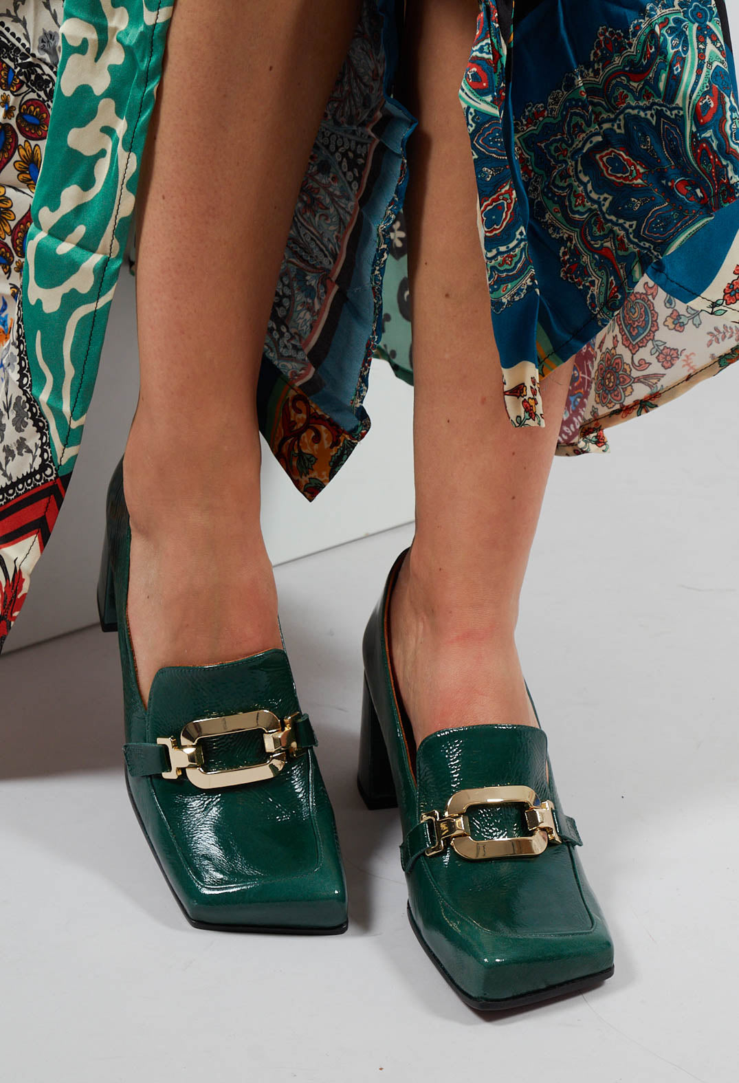 Ursali Block Heel Shoes with Buckle in Forest