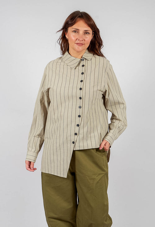 Asymmetric Shirt in Beige Stripe
