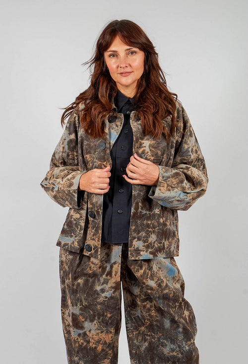 Deep Collared Jacket in Navy Print