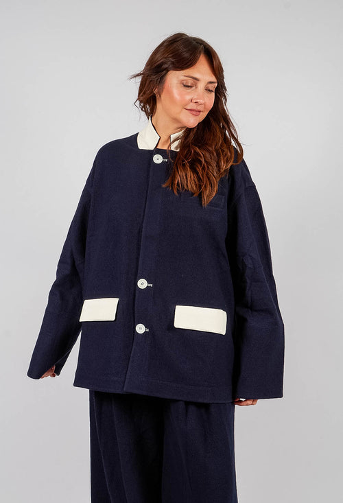 Contrast Trim Jacket in Navy
