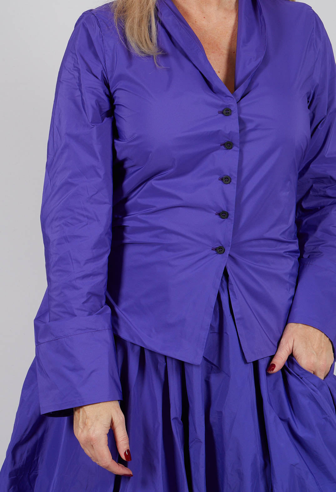 Collarless Blouse in Indigo