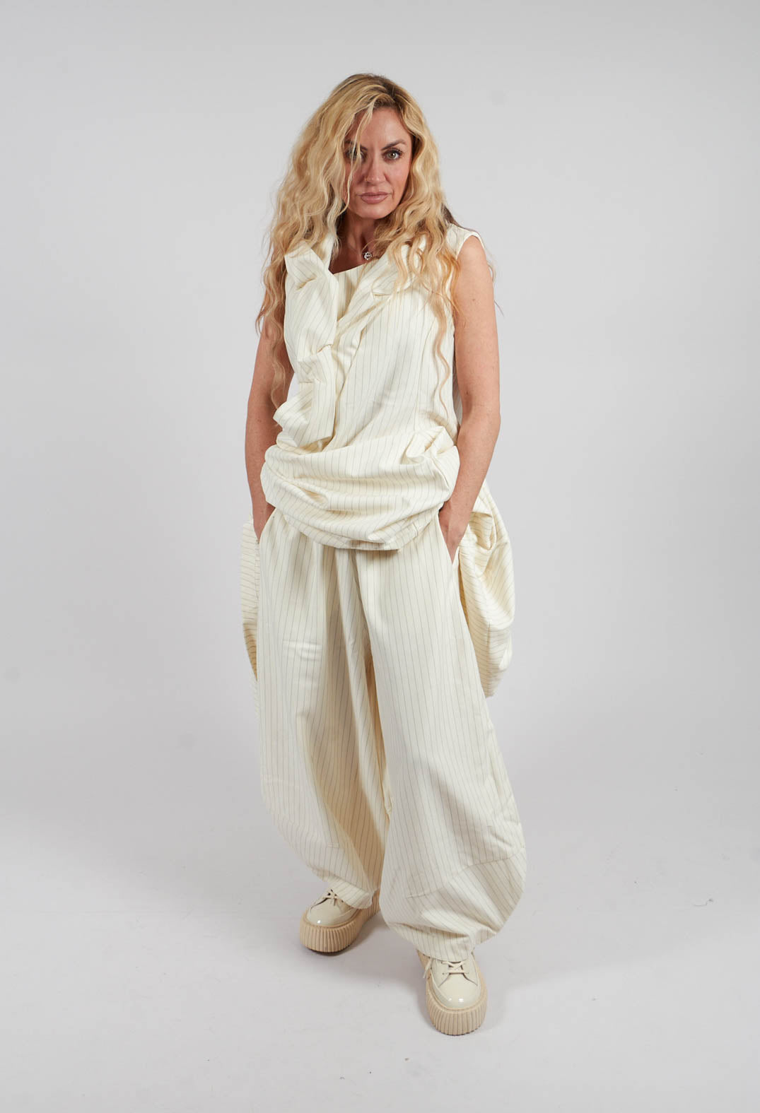 Wide Tulip Hem Trousers in Cream