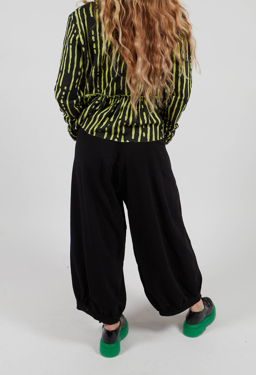 Relaxed Fit Trousers in Black with Lime Insert