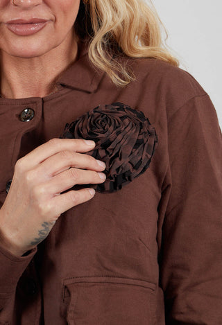 Fabric Ruffle Rosette Brooch in Black and Brown