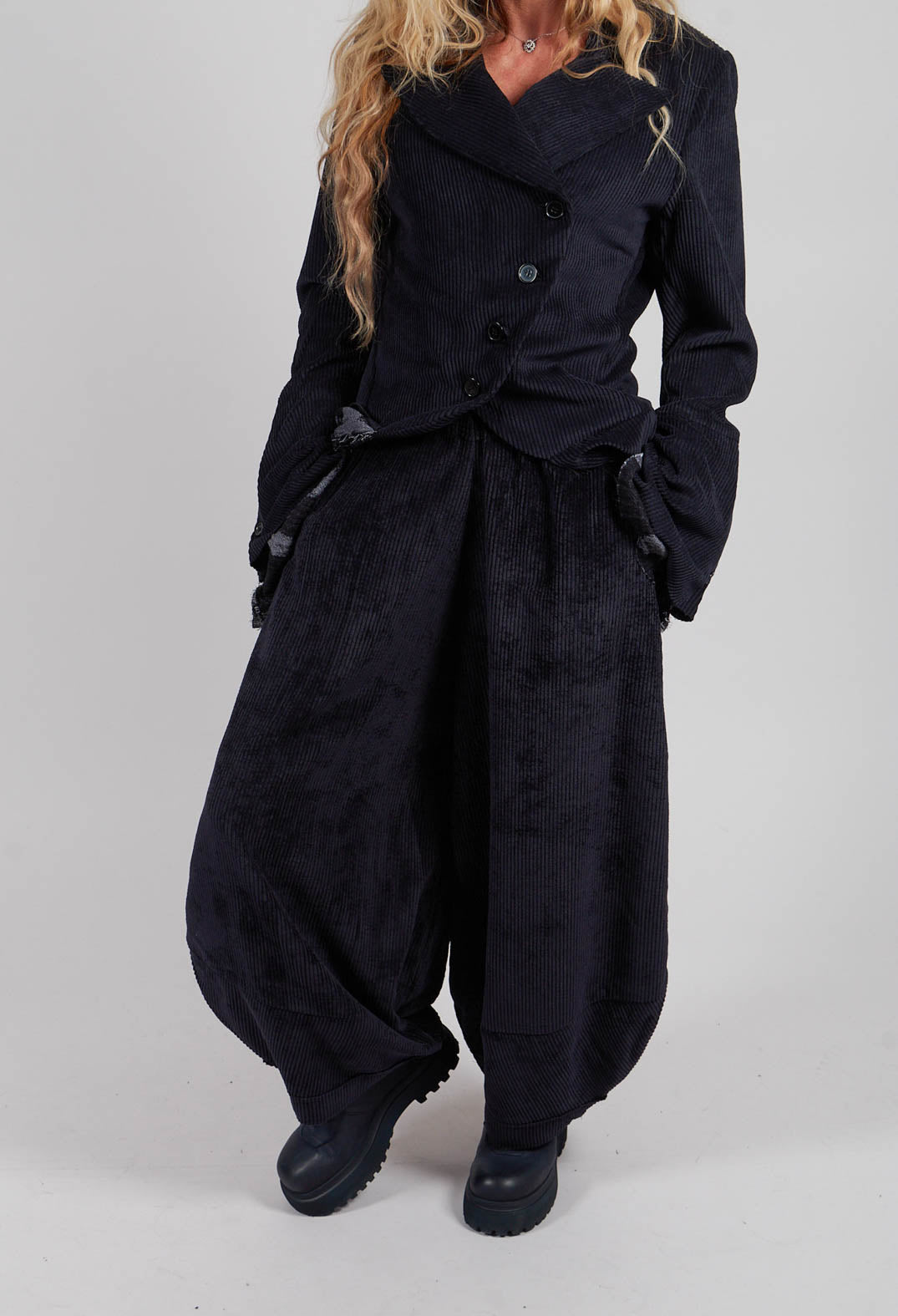 Wide Velvet Tulip Hem Trouser in Black