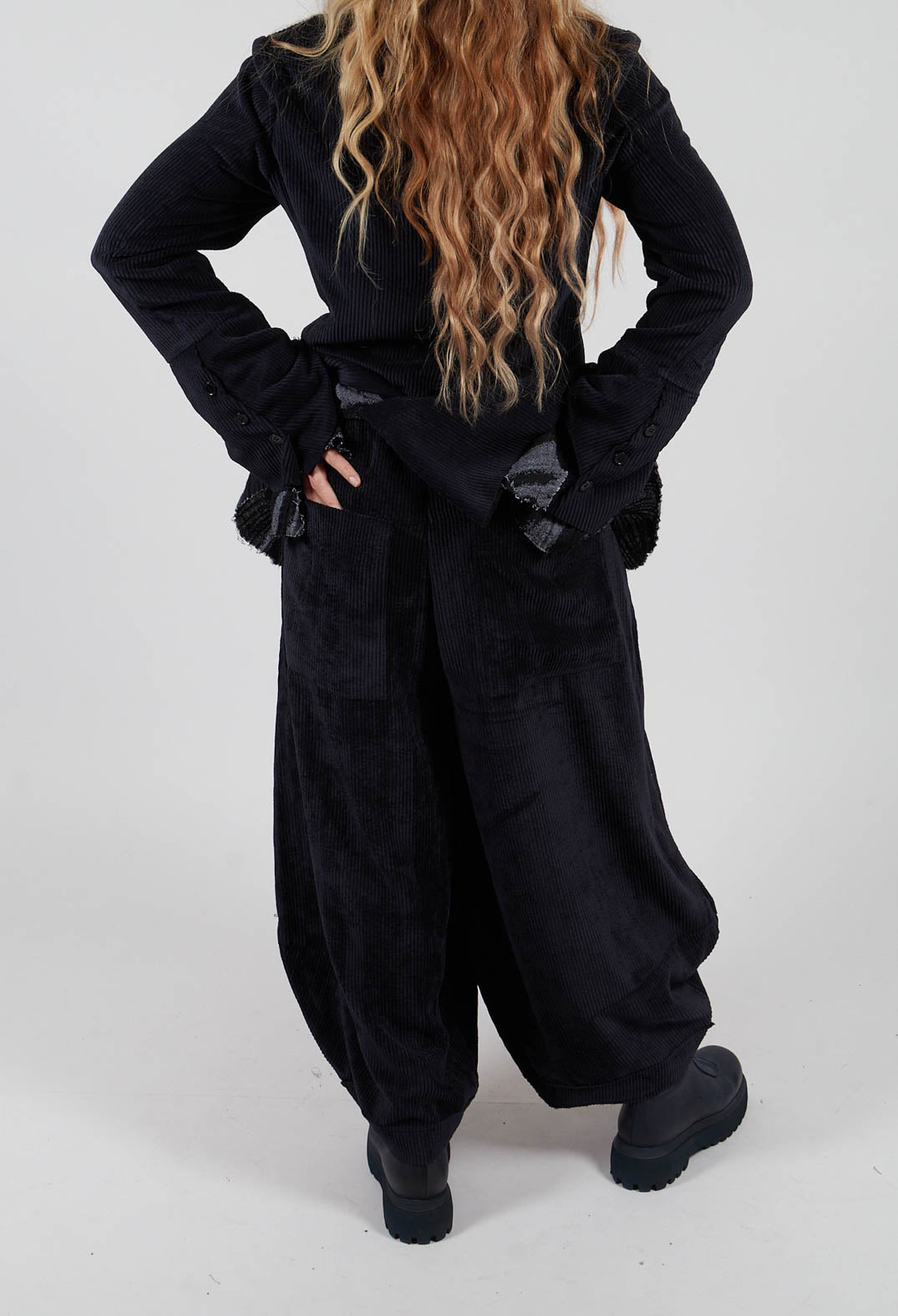 Wide Velvet Tulip Hem Trouser in Black