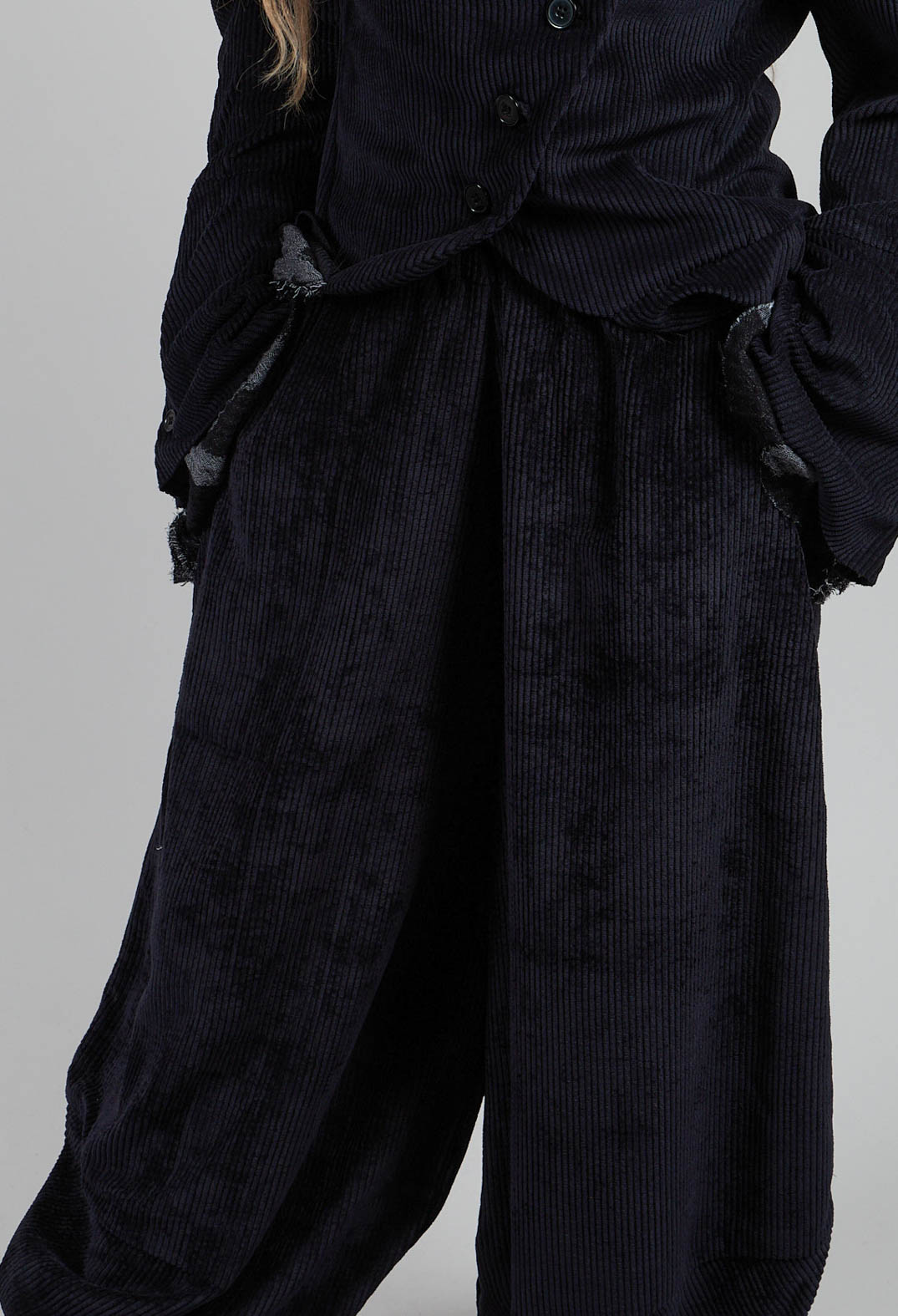 Wide Velvet Tulip Hem Trouser in Black
