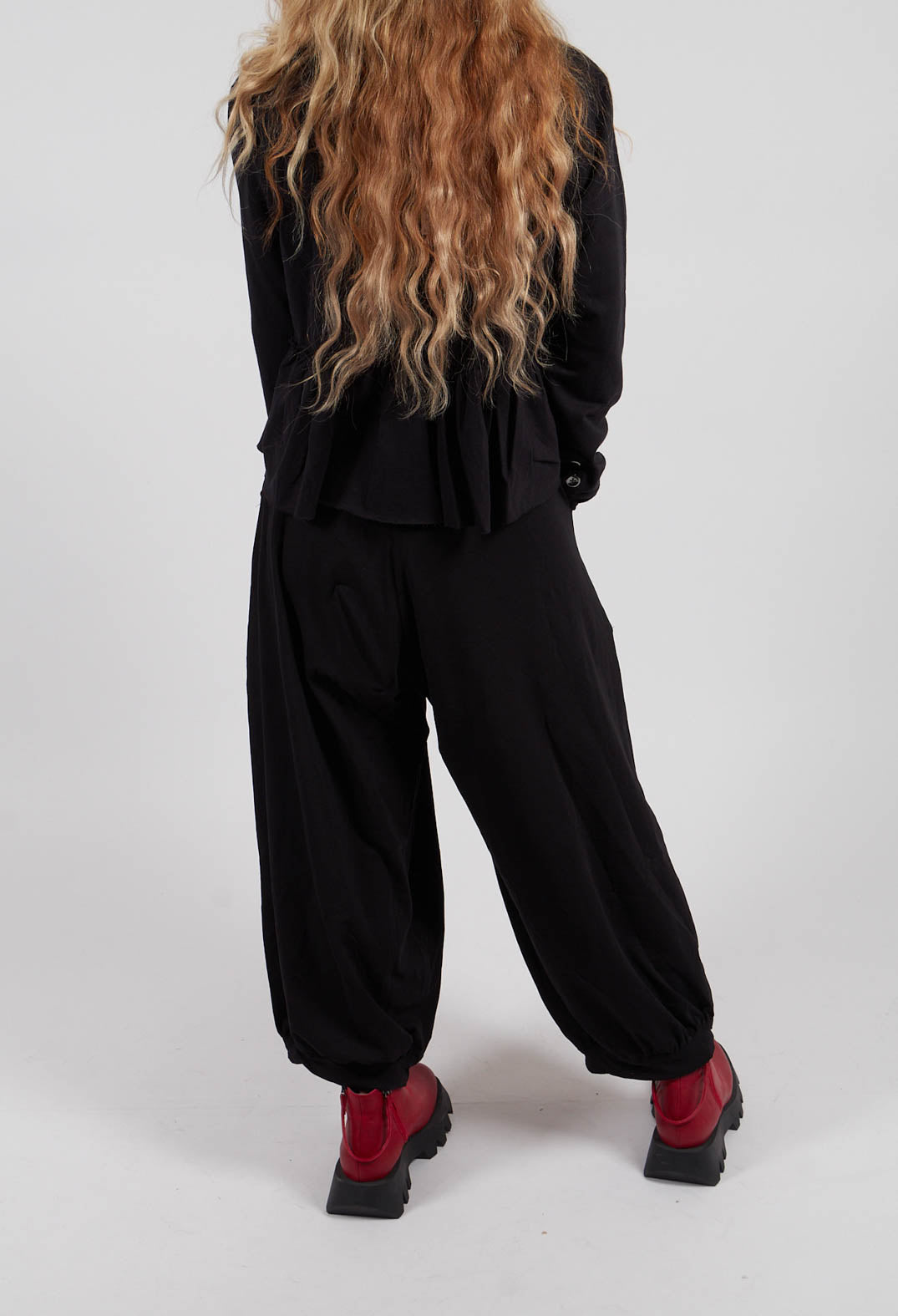 Relaxed Fit Trousers in Black with Red Insert
