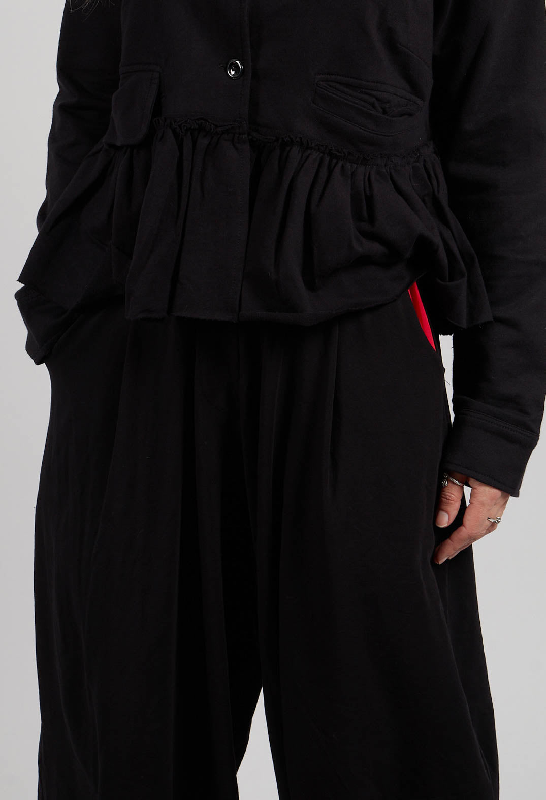 Relaxed Fit Trousers in Black with Red Insert