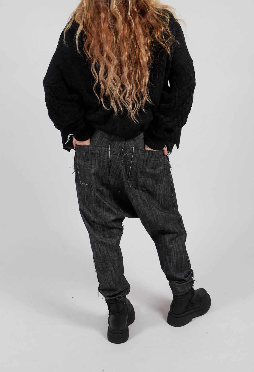 Drop Crotch Trousers in Jeans Black