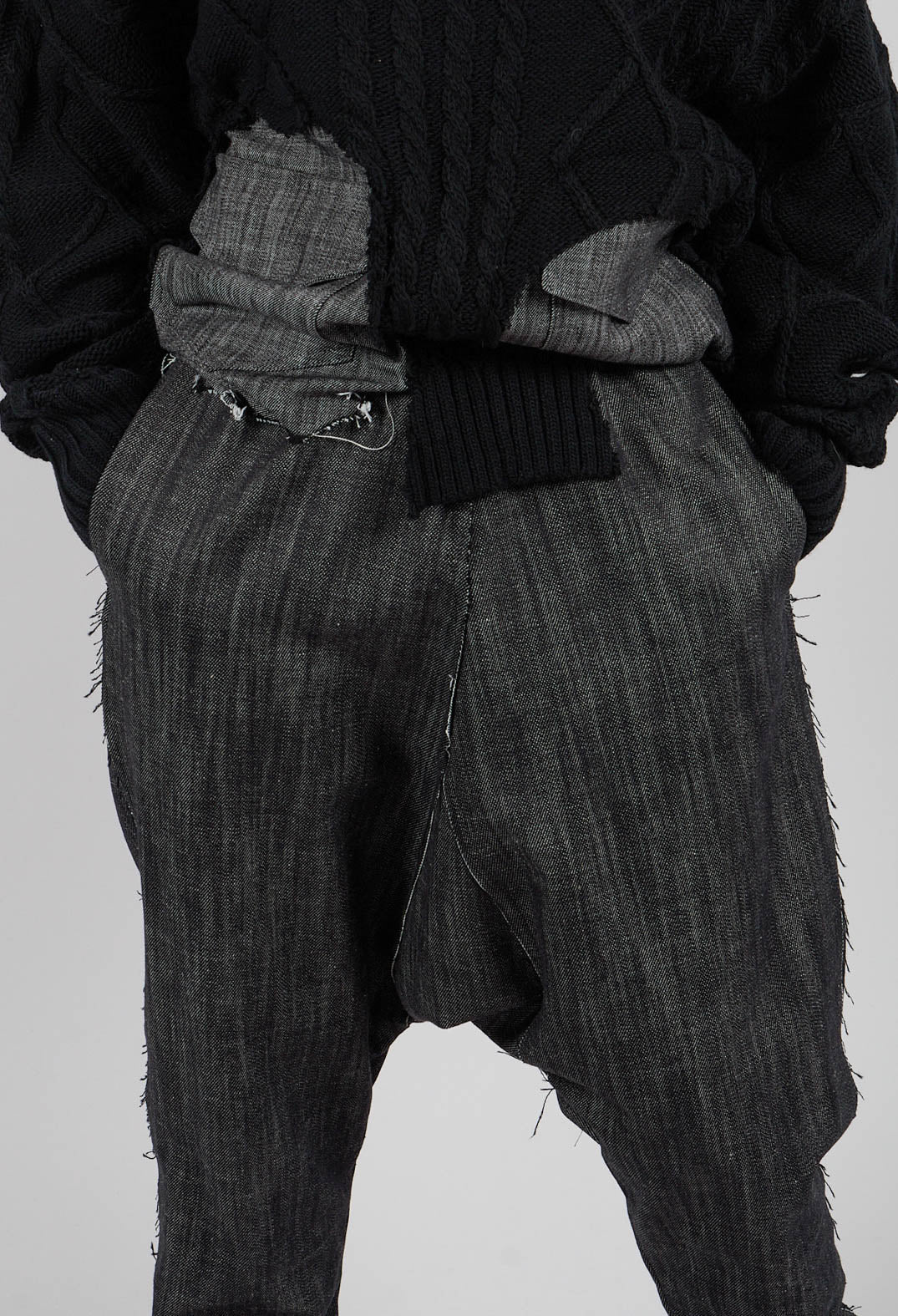 Drop Crotch Trousers in Jeans Black