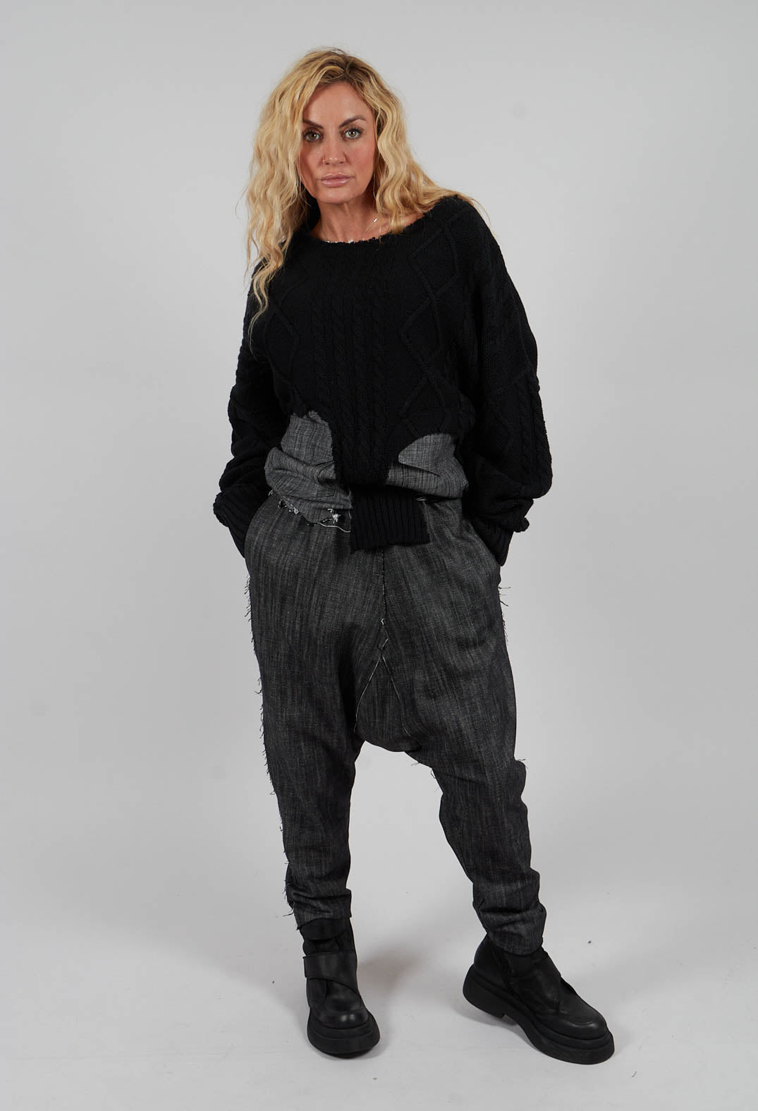 Drop Crotch Trousers in Jeans Black