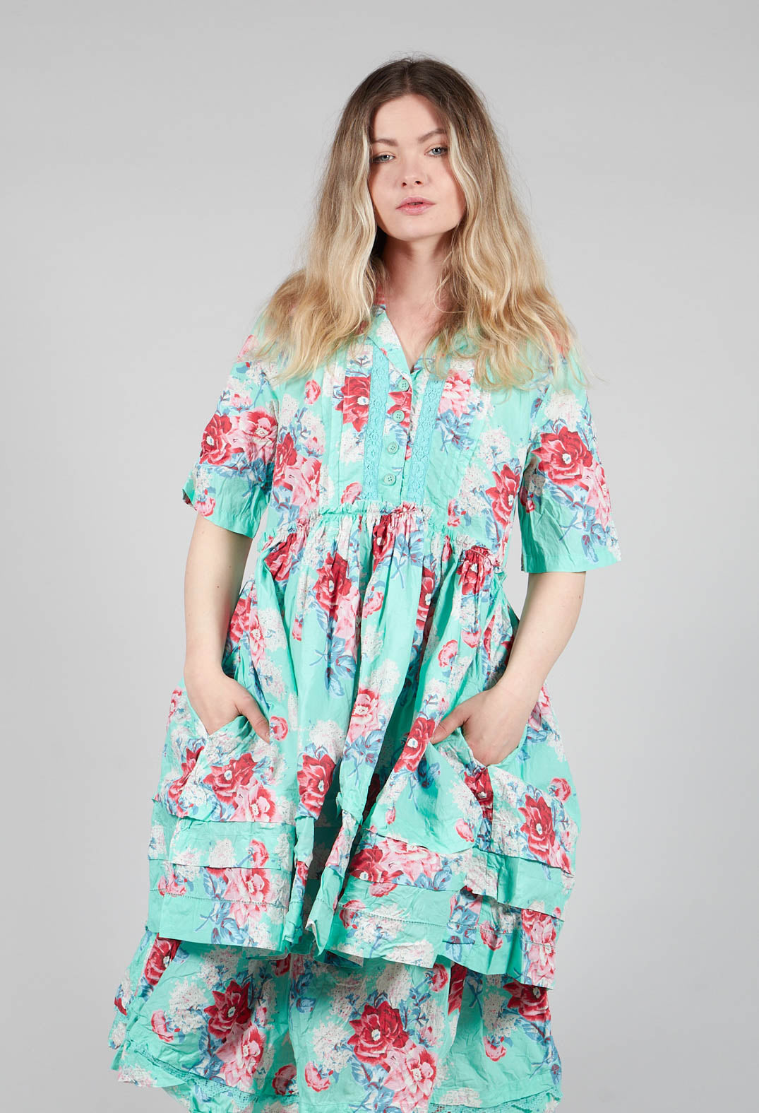 Agda Tunic in Turquoise Flower
