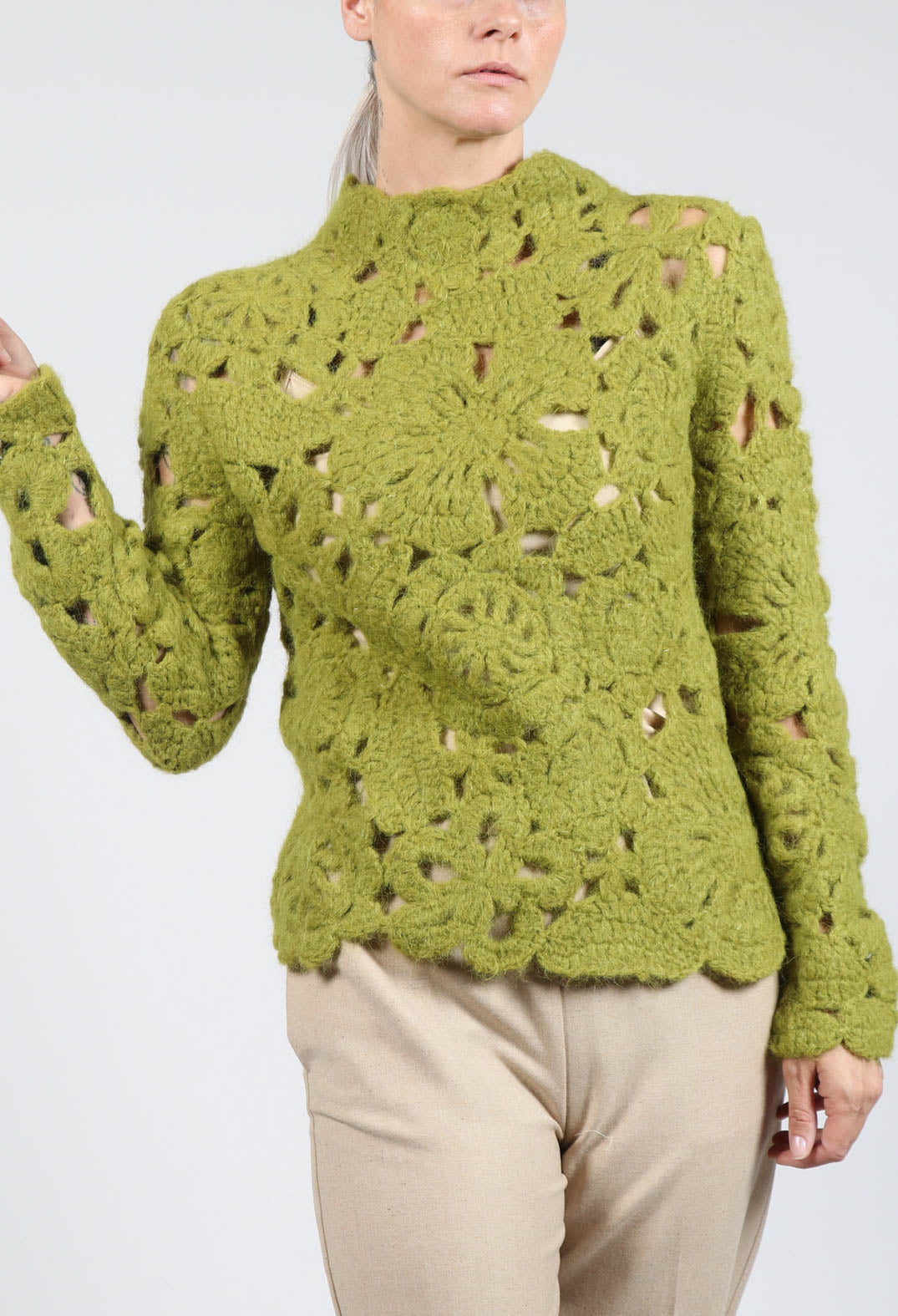 Amber Hand Crochet Sweater in Olive
