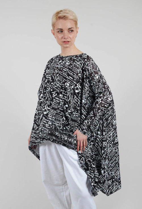 Cape Top with Bottle Embellishment in Black with White Seregraphy