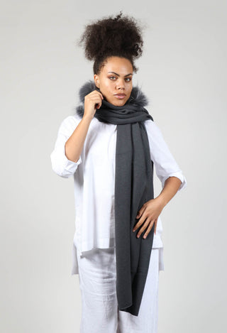 Cashmere Scarf with Fur Trim in Volcanic Rock Grey