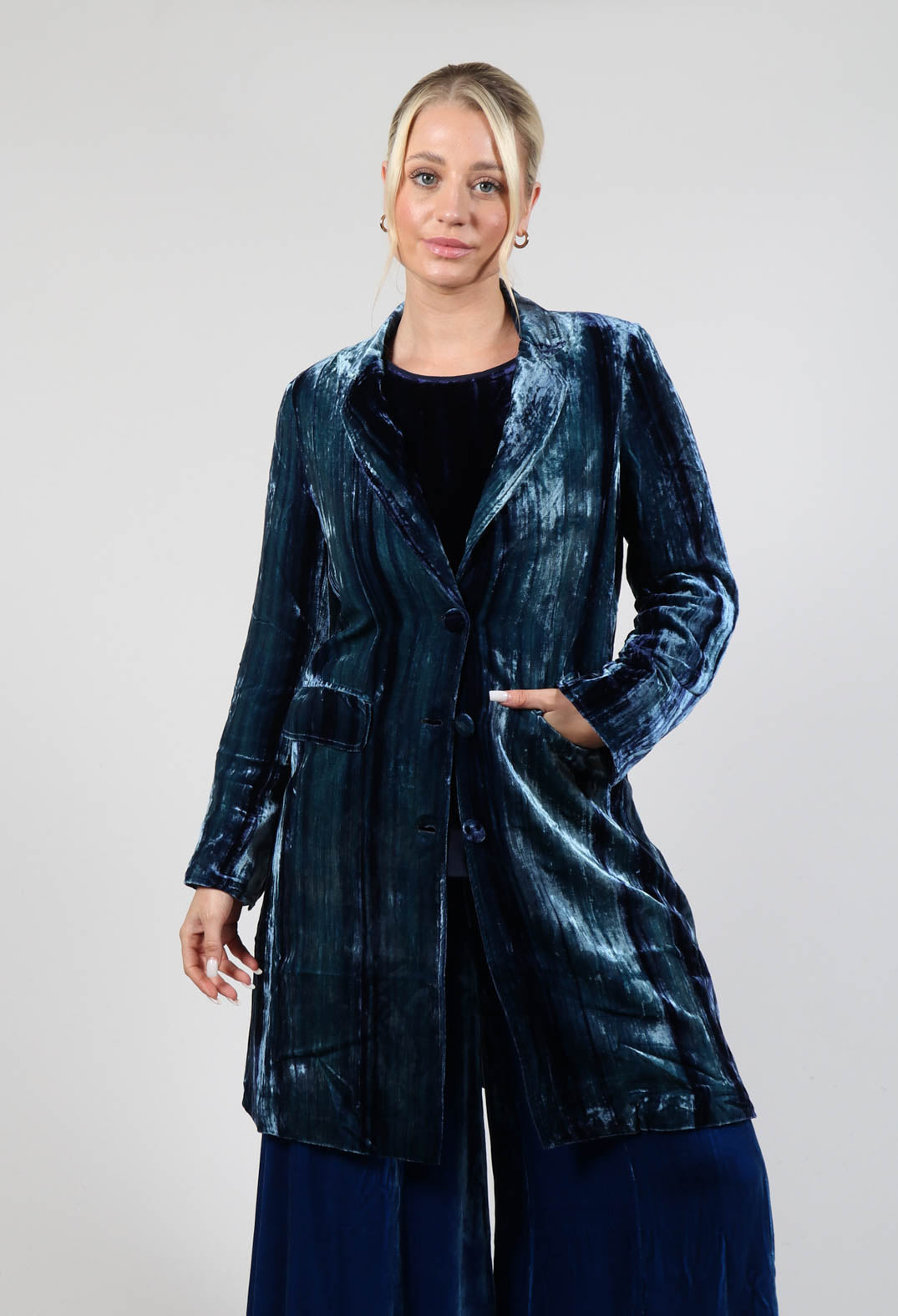 Colette Coat in Navy Blue and Aqua Stripe