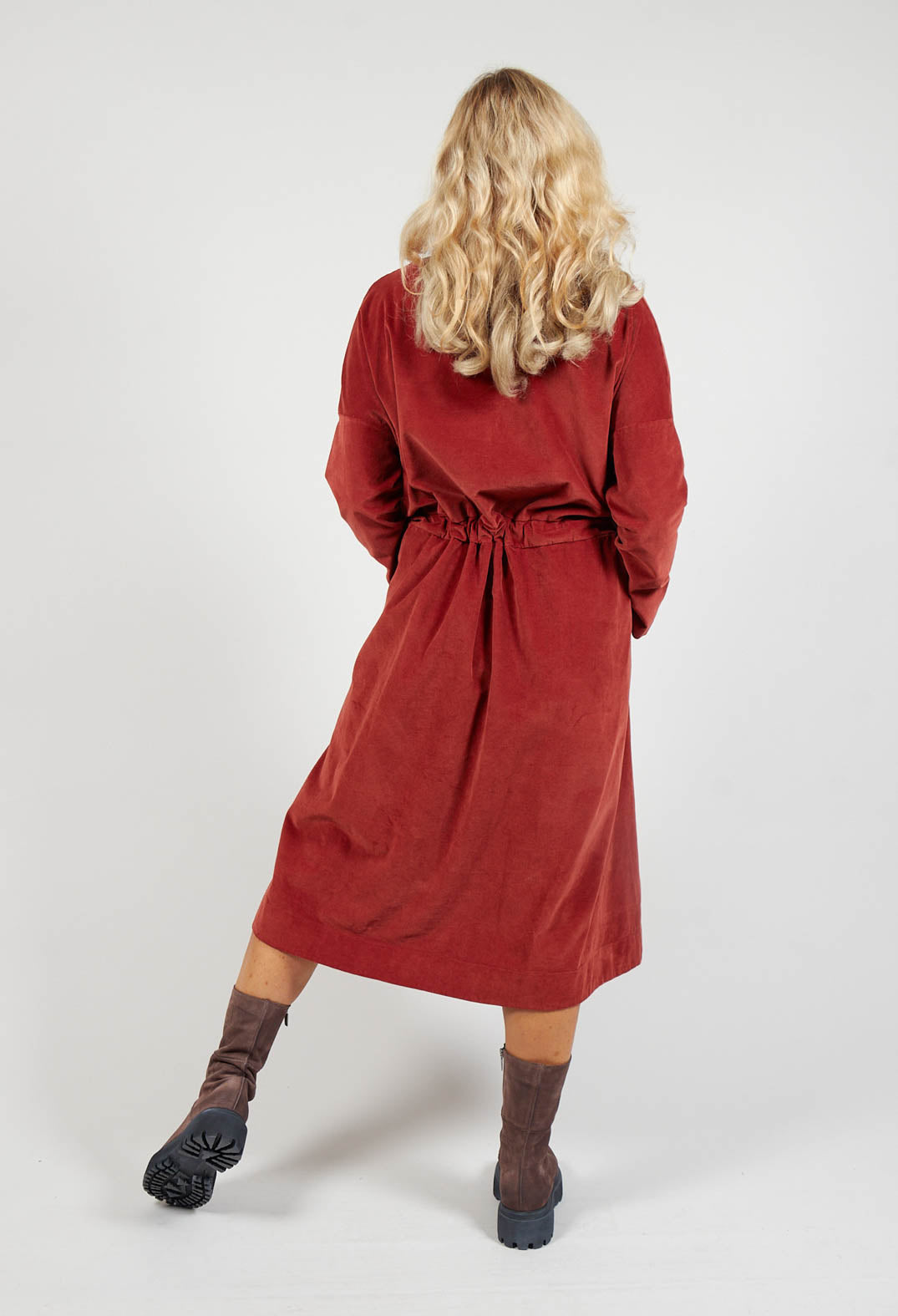 Collar Drawstring Dress in Red