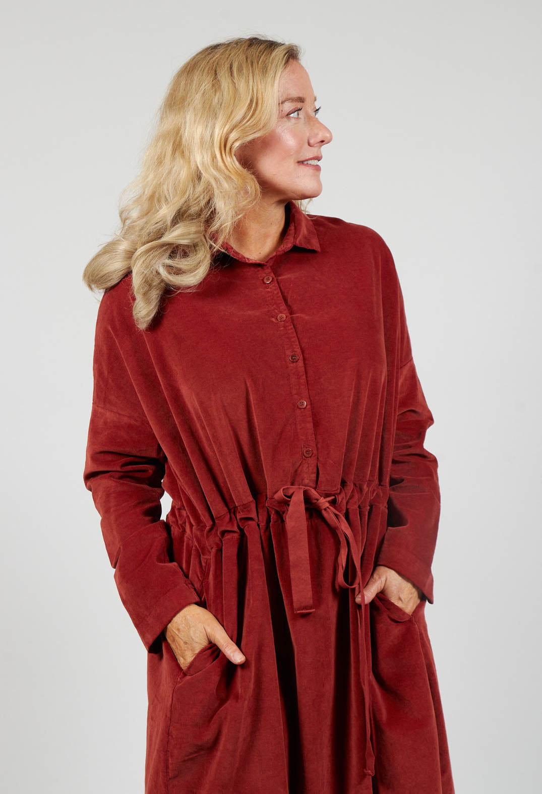 Collar Drawstring Dress in Red