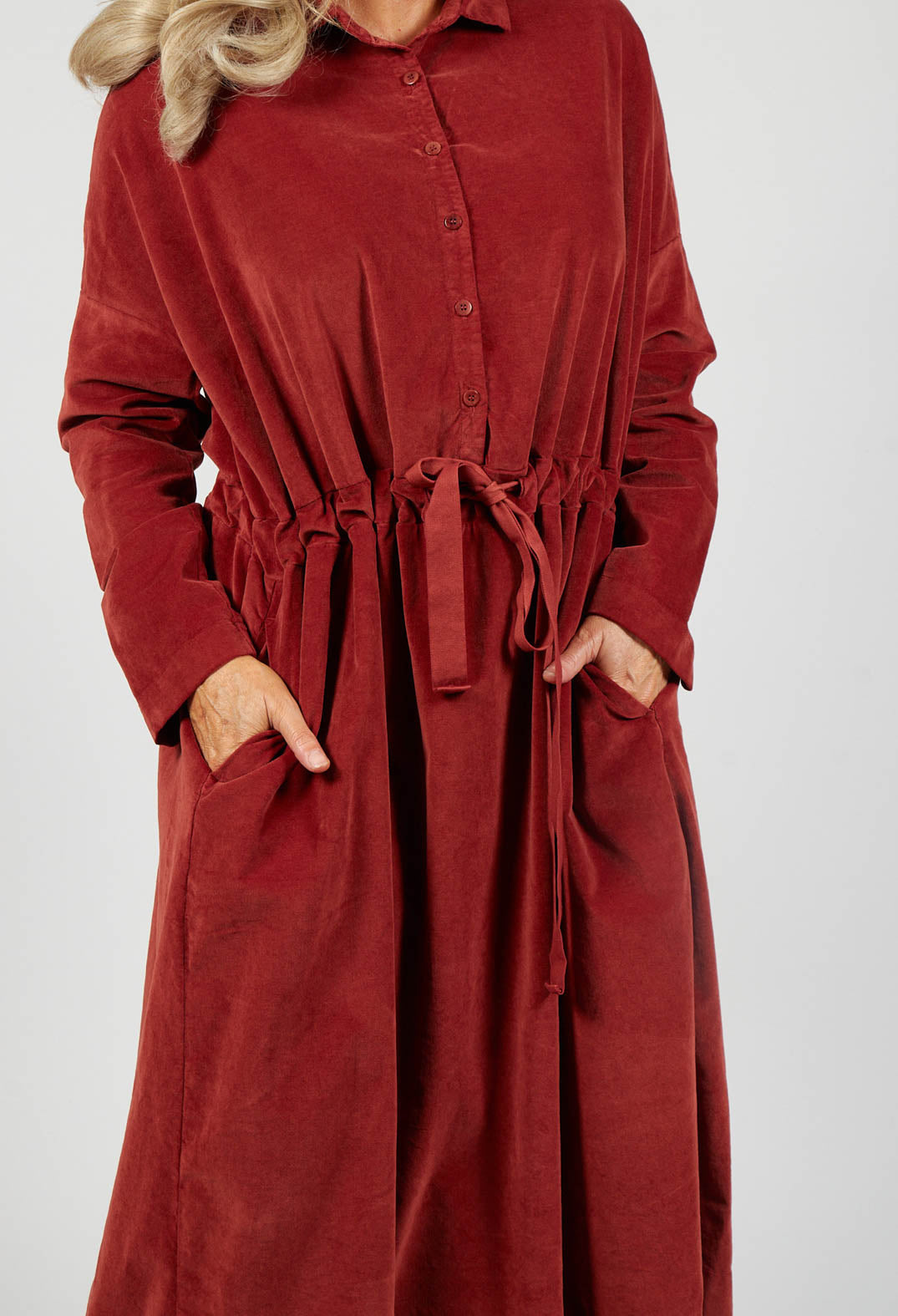 Collar Drawstring Dress in Red