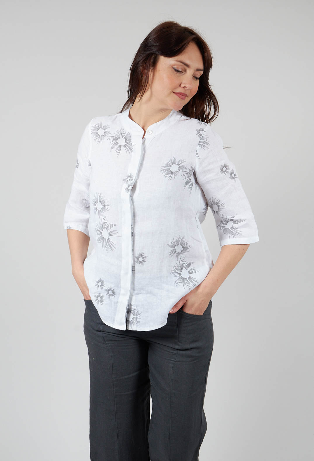 Collarless Shirt in White