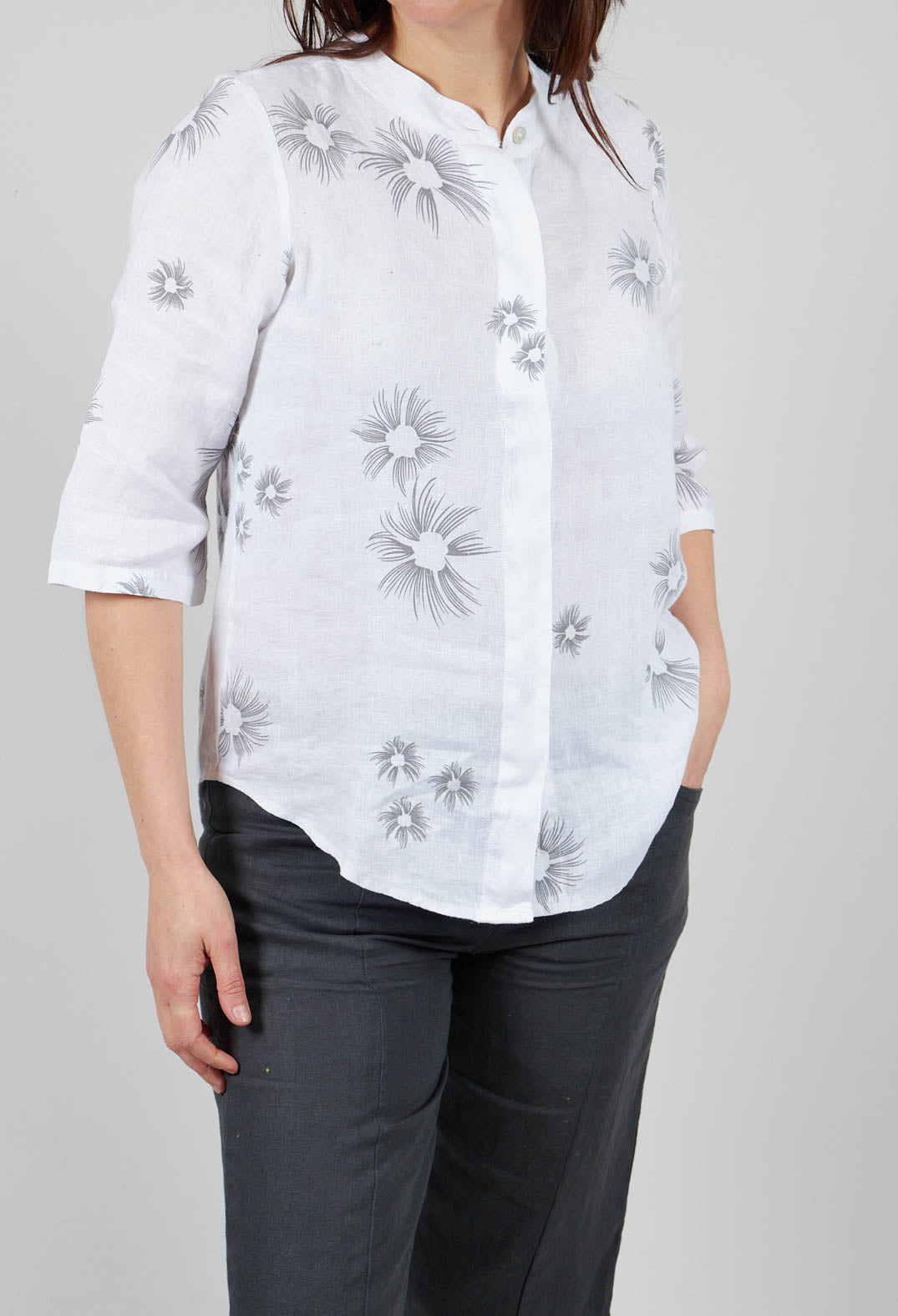 Collarless Shirt in White