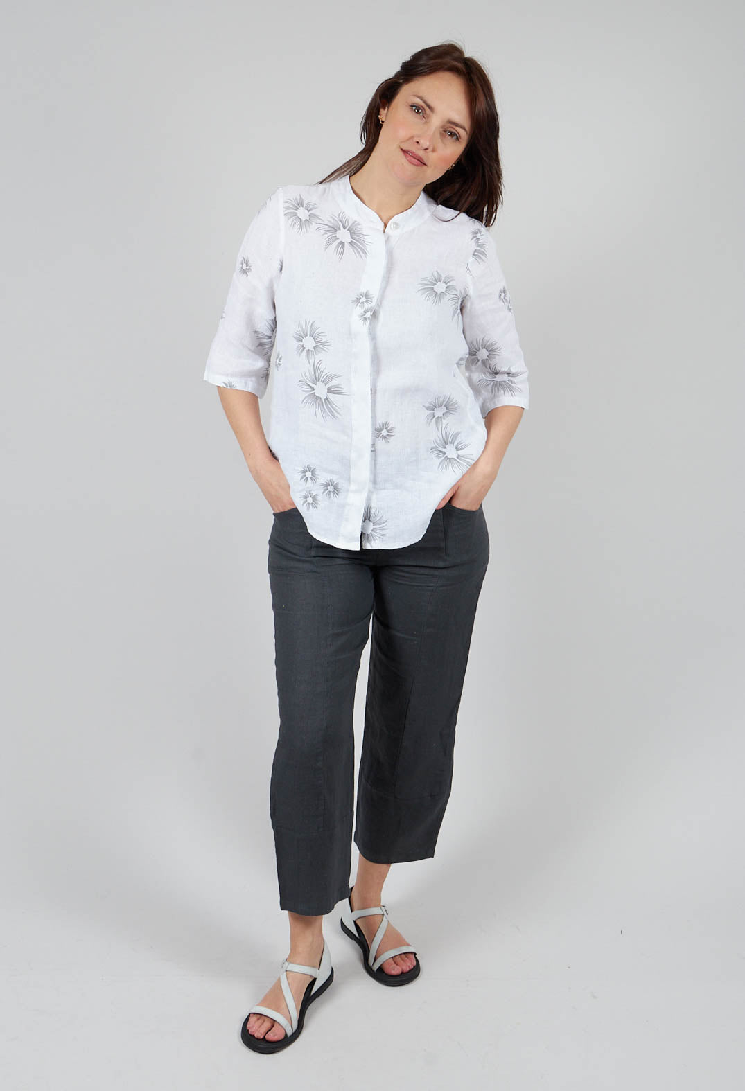 Collarless Shirt in White