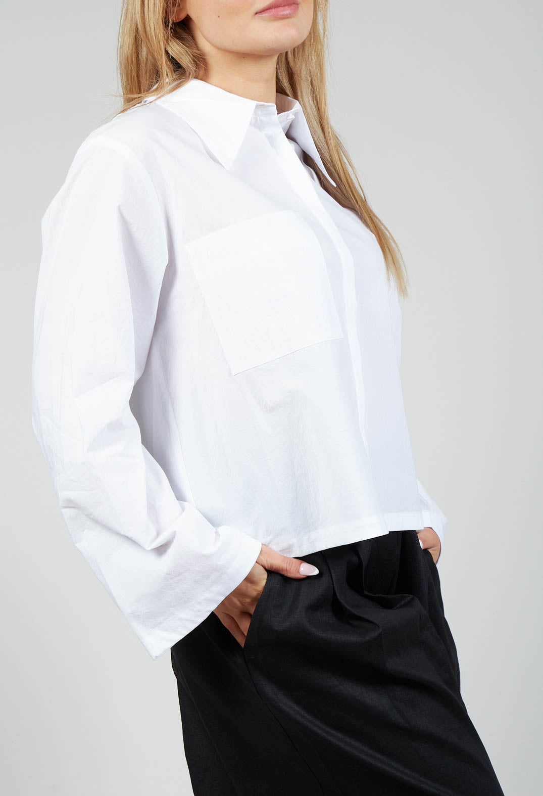Cropped Patch Pocket Shirt in White