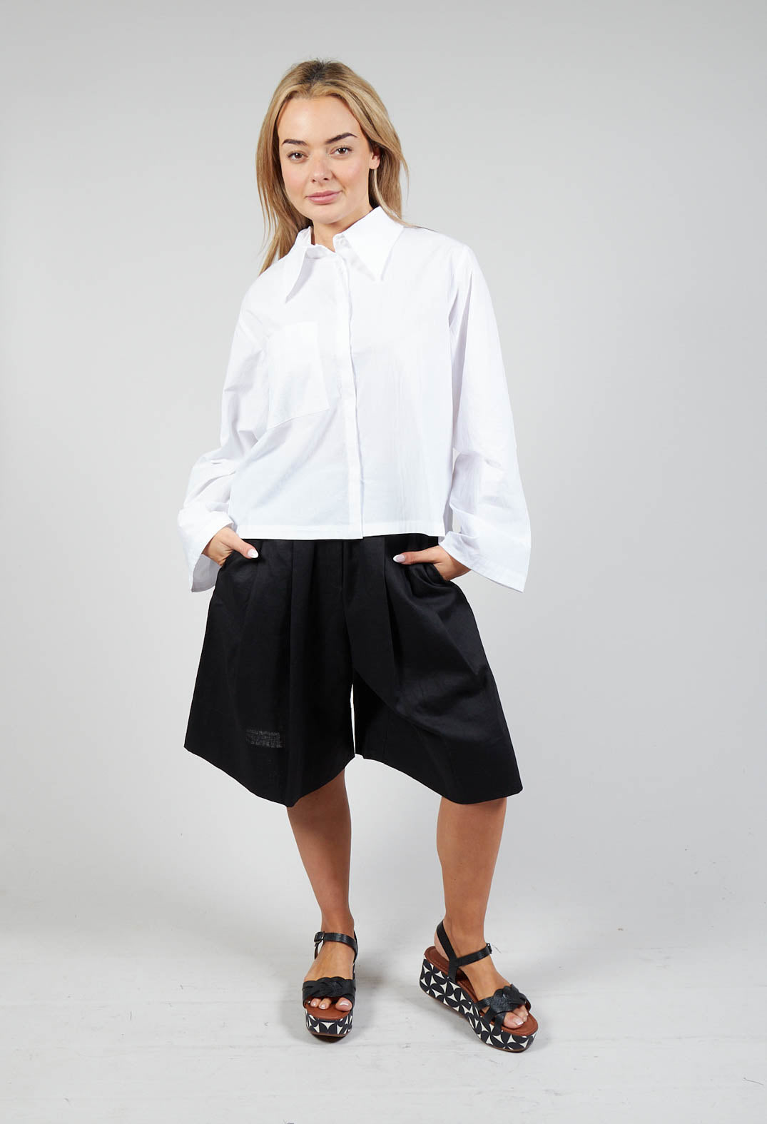 Cropped Patch Pocket Shirt in White
