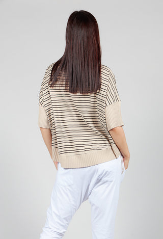 Cropped Short Sleeve Jumper in Sand Black Stripe