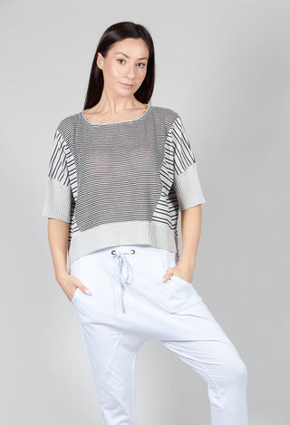 Cropped Short Sleeve Jumper in Silver Black Stripe