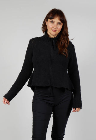 Cropped Zip Through Cardigan in Black