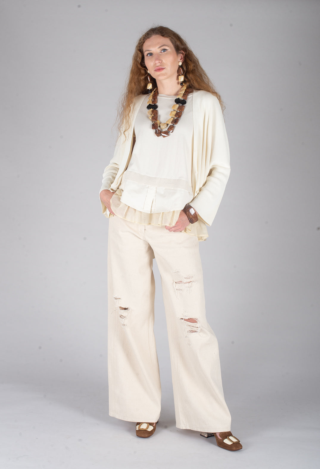 V-Neck Boxy Cardigan in White