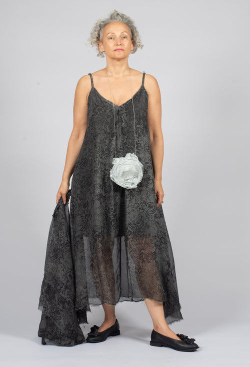 Long Dress with Asymmetric Hem in Anthracite Print