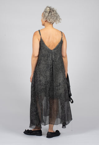 Long Dress with Asymmetric Hem in Anthracite Print