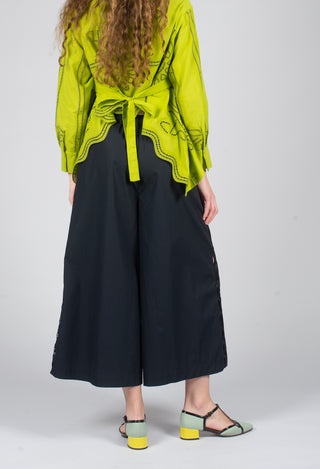 Vega Wide Leg Trousers with Lace Insert in Black