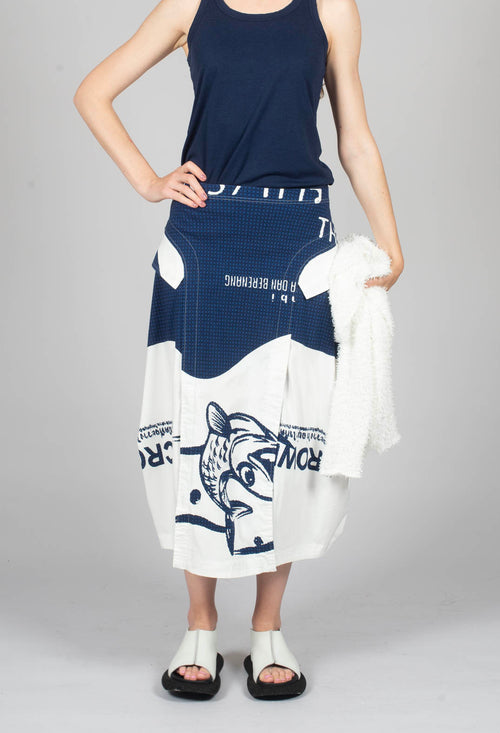Tulip Skirt with Front Panel in Navy Print