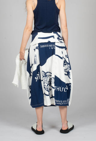 Tulip Skirt with Front Panel in Navy Print