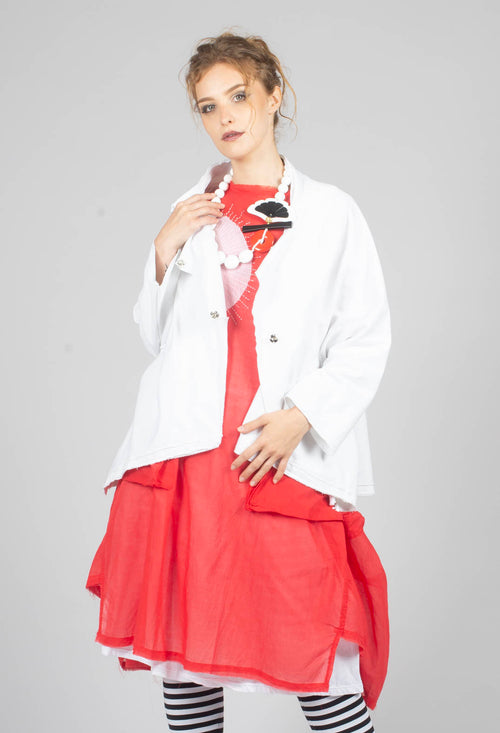 Asymetric Applique Jacket in White with Black Seregraphy