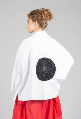 Asymetric Applique Jacket in White with Black Seregraphy