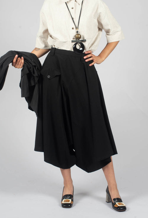 Wide Leg Drop Crotch Trousers in Black