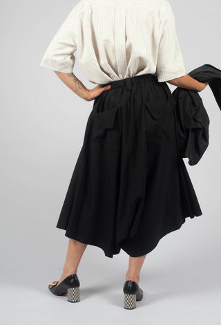 Wide Leg Drop Crotch Trousers in Black